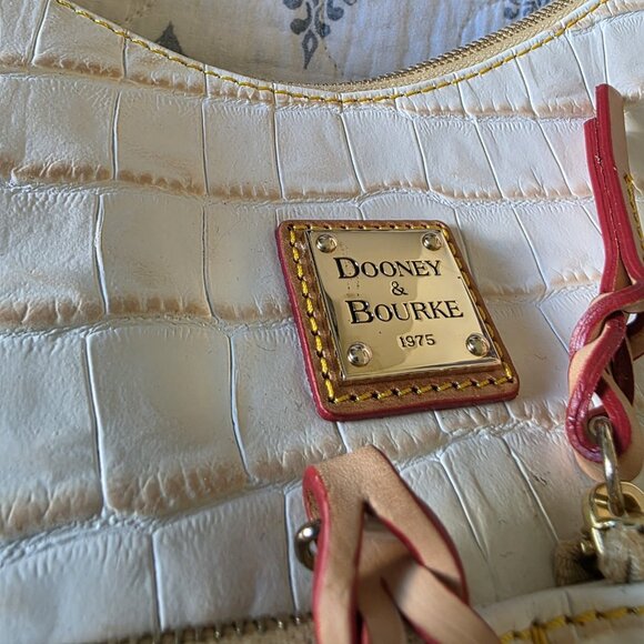 Dooney & Bourke Croco Embossed Leather Hobo Shoulder Bag Ivory Tan Trim - Picture 7 of 16